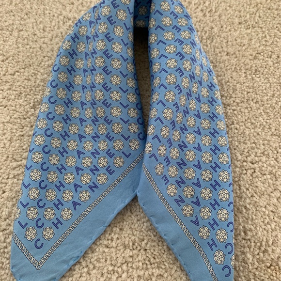 CHANEL Blue Silk Scarf - Picture 1 of 4